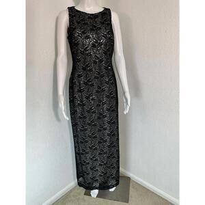 VTG Y2K Sz 14 Betsy & Adam Black Lace Metallic Open Back Gown Glam Whimsigoth